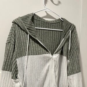 Cozy Green and White Hooded Cardigan